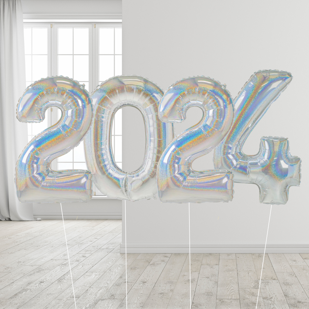 Nyttårsballonger 2024 Holografisk Sølv Glitter