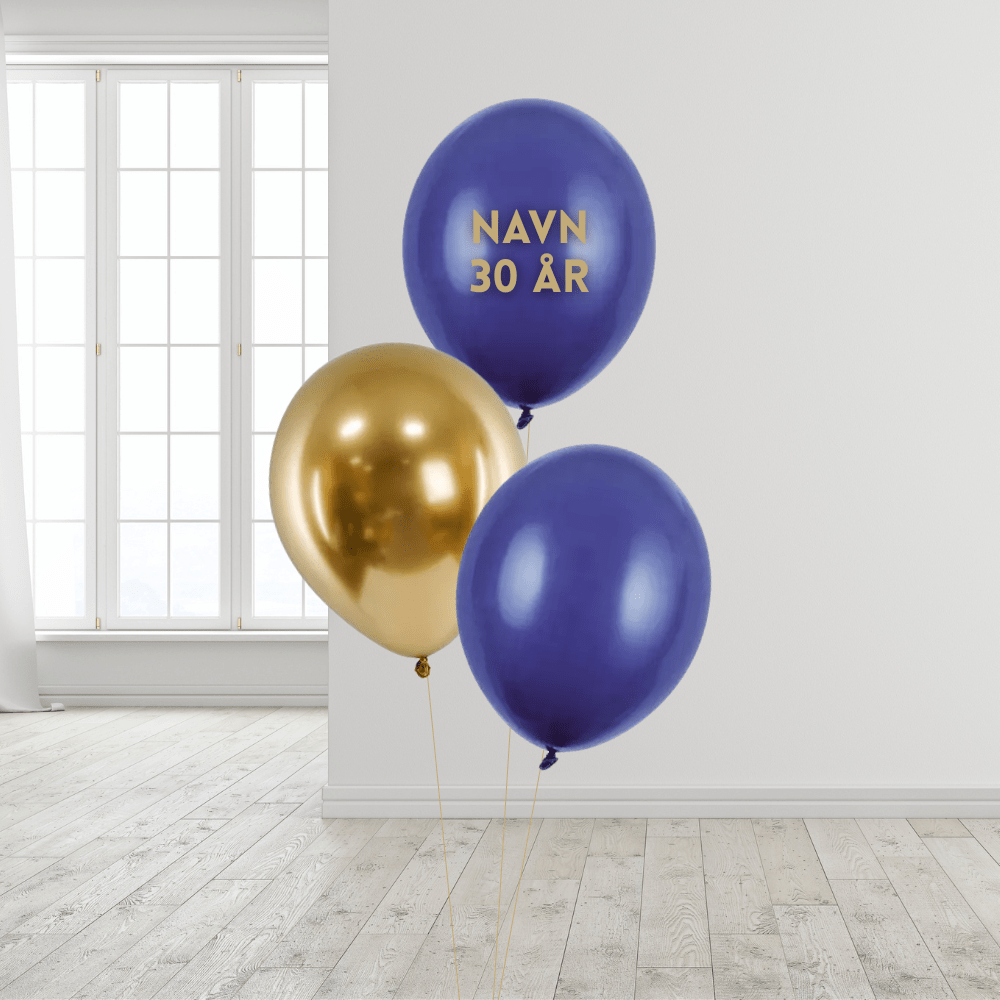 Ballongbukett med valgfritt navn og alder Blå - Ballonglevering.no