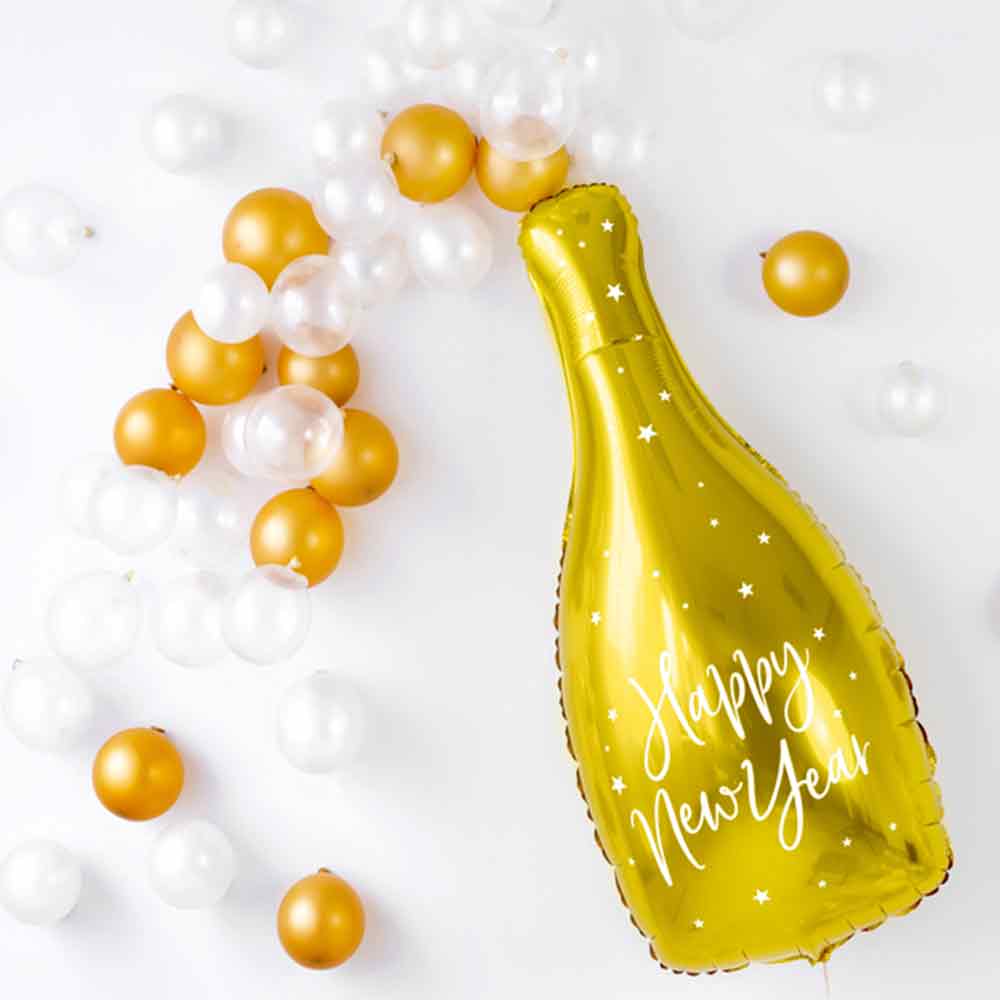 Champagneflaske Folieballong Happy New Year - Ballonglevering.no