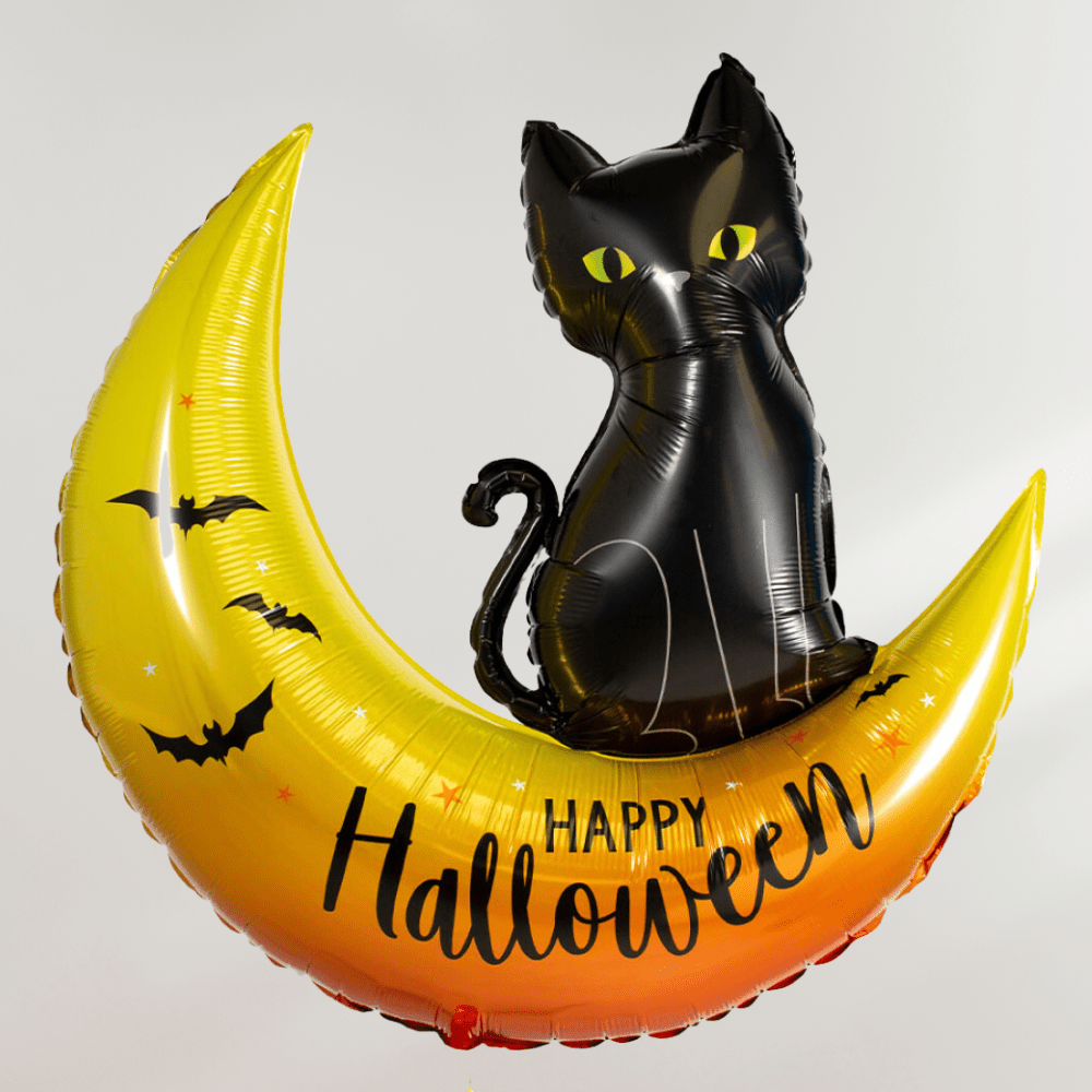 Halloween Måne med Katt Ballong - Ballonglevering.no