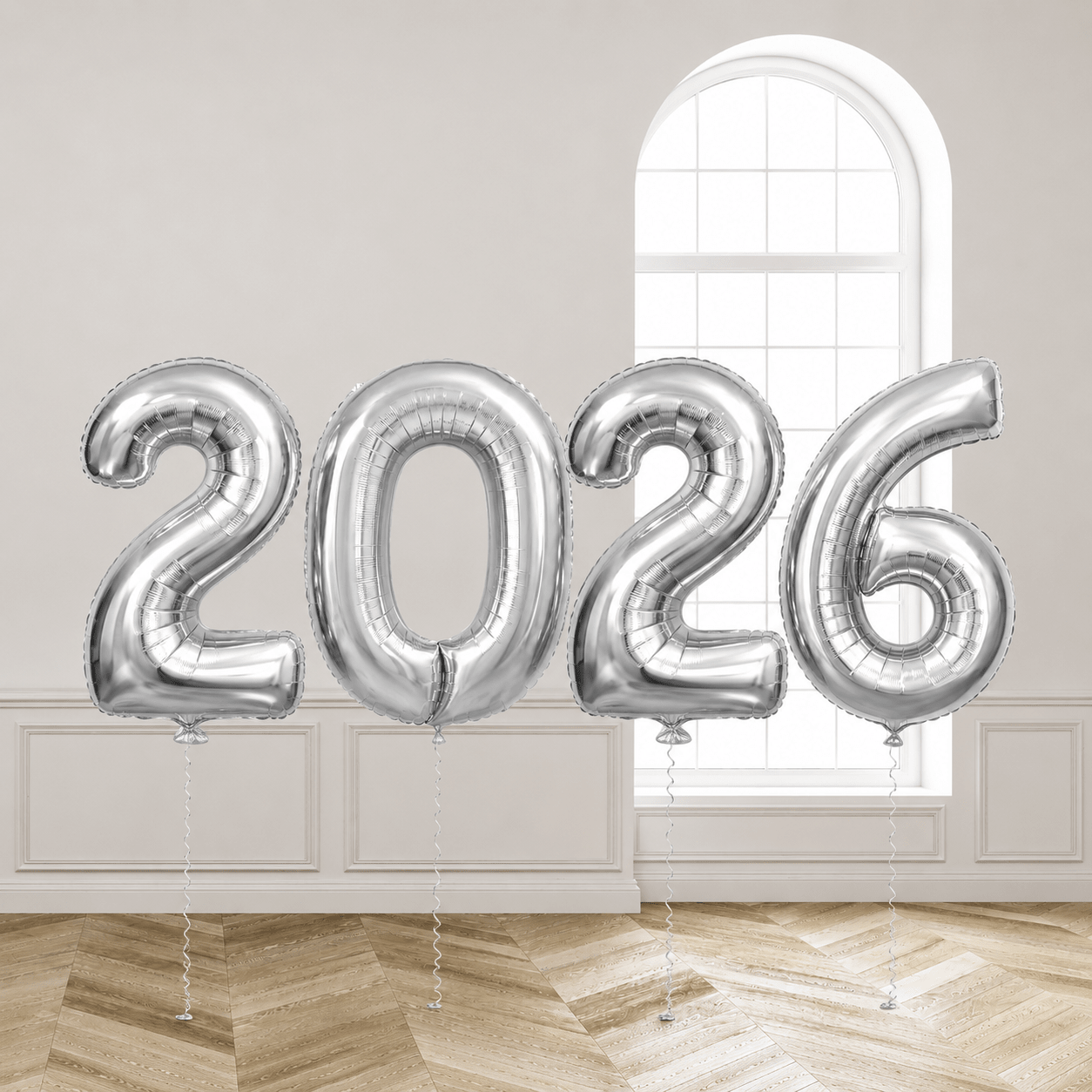 Nyttårsballonger 2026 - Sølv - Ballonglevering.no