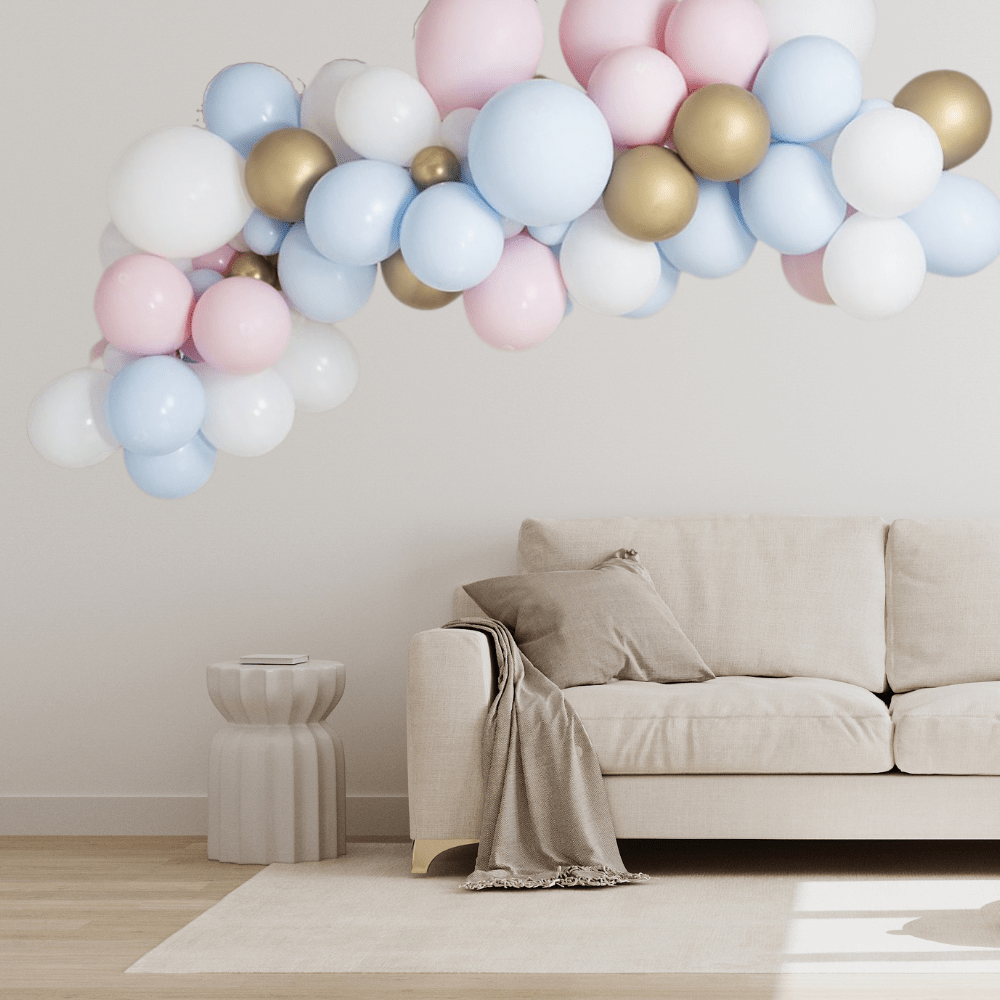 Pink Blue Gold Ballonggirlander - Ballonglevering.no
