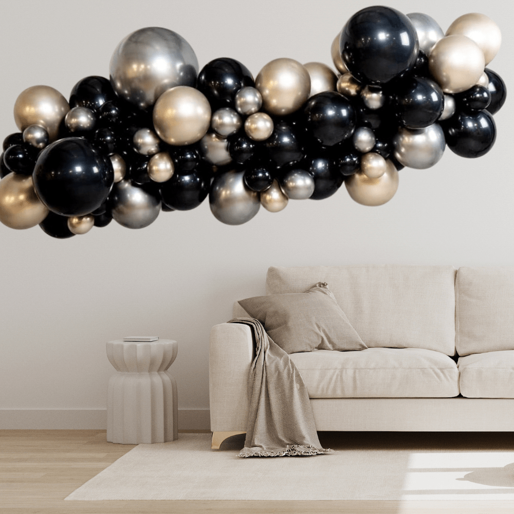 Svart, Champagnegull & Sølv Ballonggirlander - Ballonglevering.no