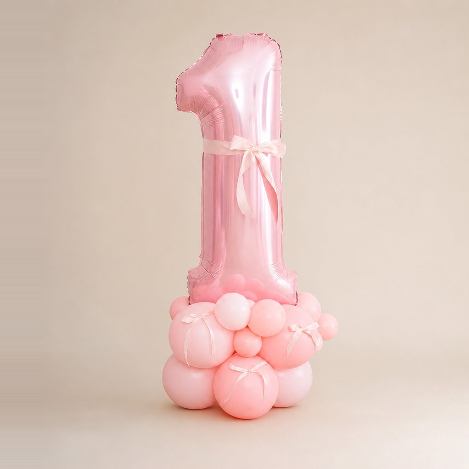 Tall Ballongstack – Rosa med bånd – tall 1 – Ballonglevering.no