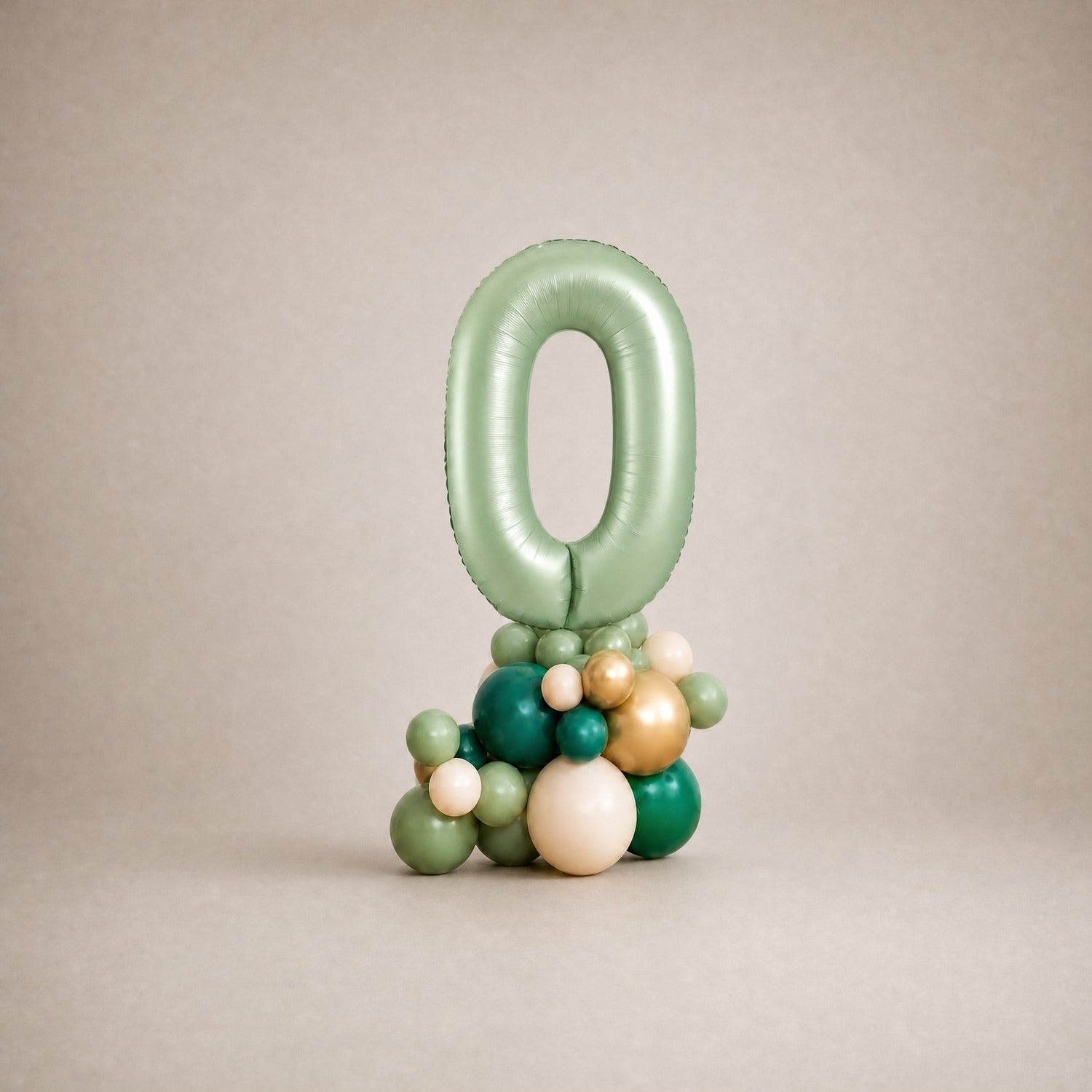 Tall Ballongstack – Salviegrønn – tall 0 – Ballonglevering.no