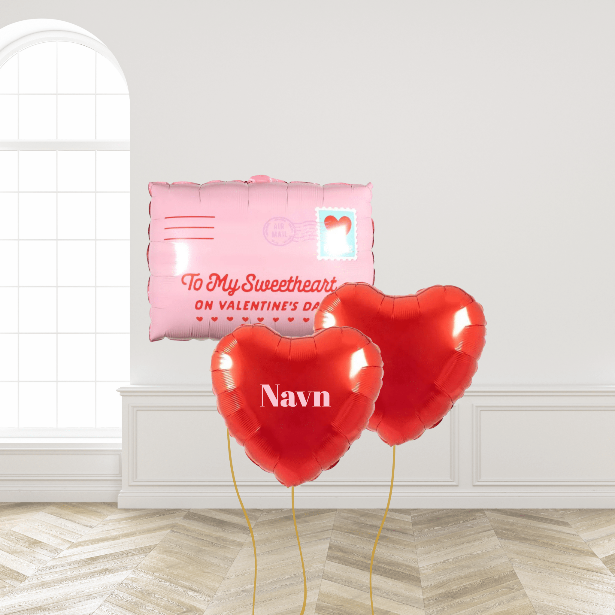 Valentine brev og hjerte ballongbukett - Ballonglevering.no