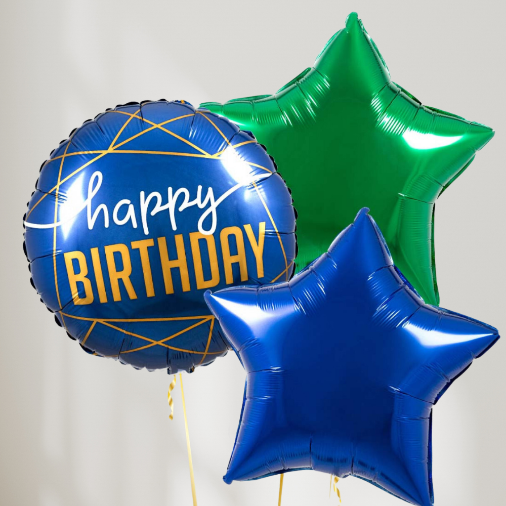 Happy Birthday Green & Blue Stars Ballongbukett