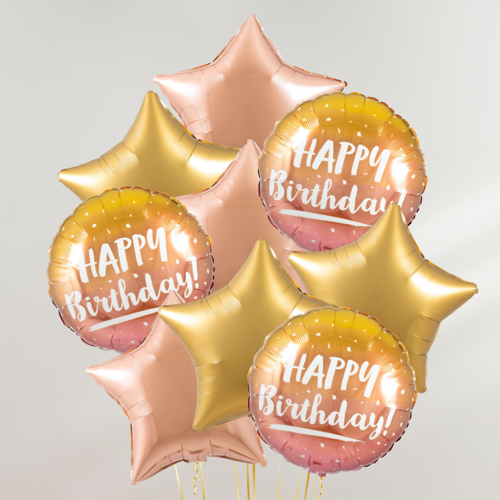 Happy Birthday Rosé Stars Ballongbukett