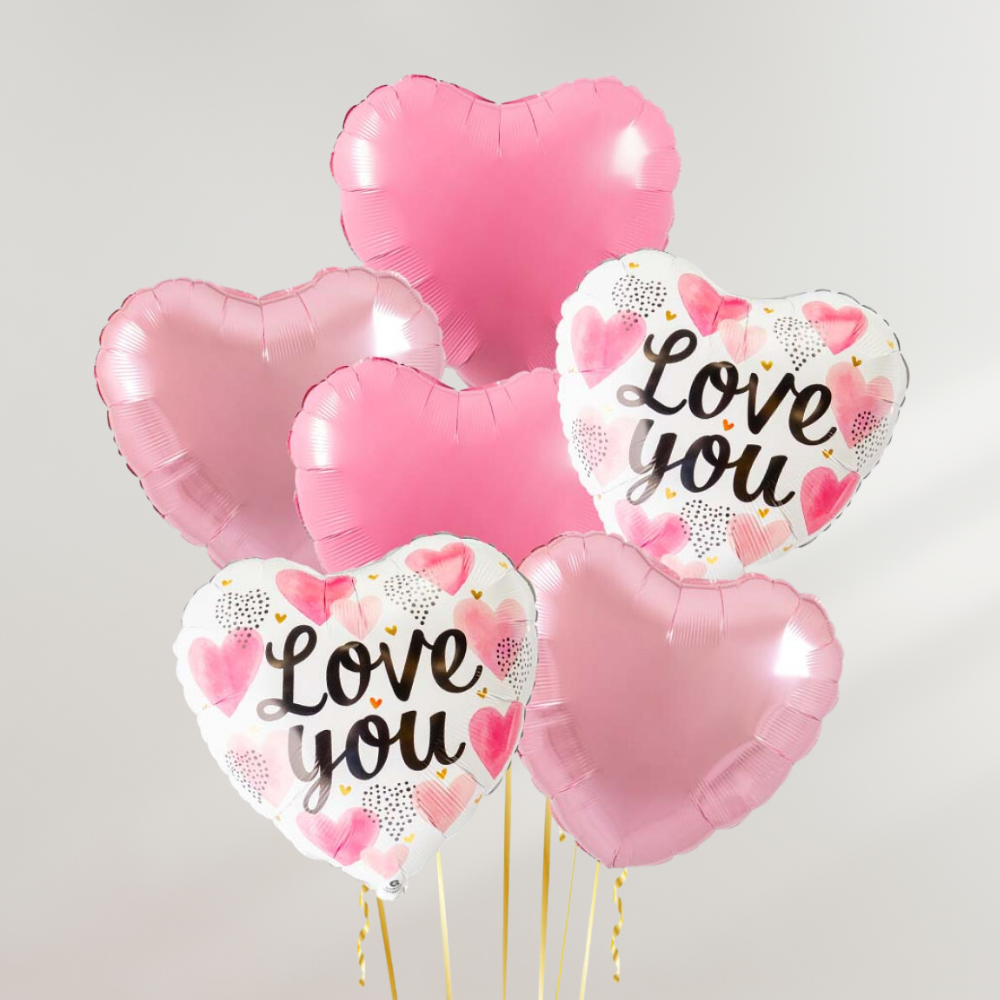 Love You Pink Hearts Ballongbukett