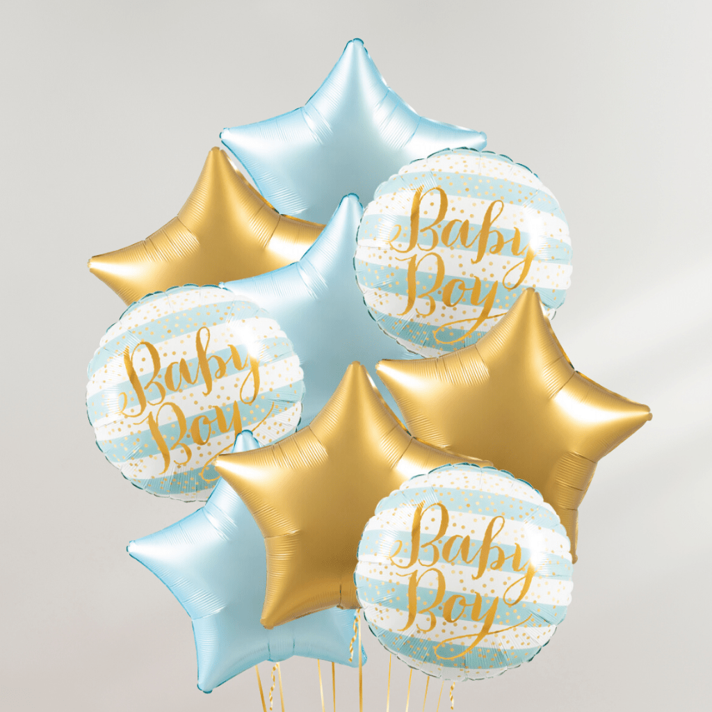 Baby Boy Gold & Blue Ballongbukett - Ballonglevering.no