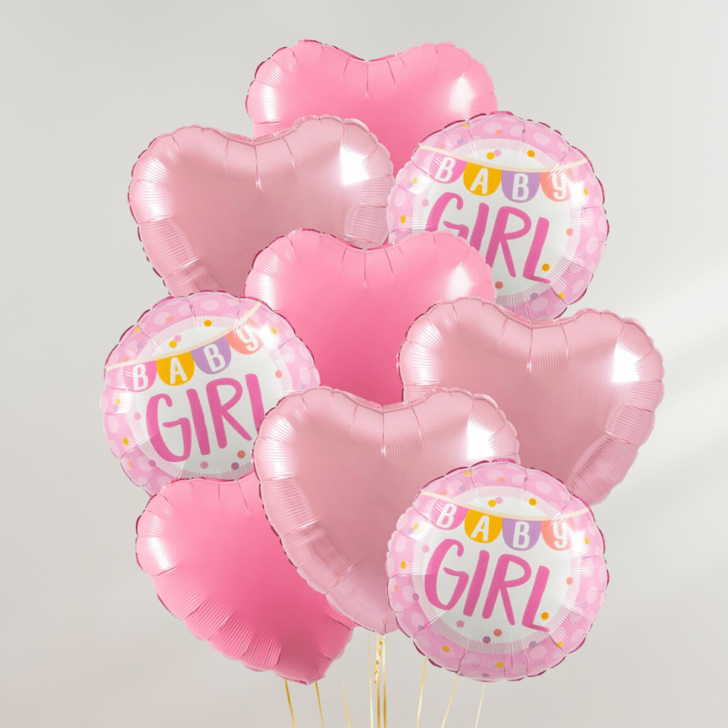 Baby Girl Pink Hearts Ballongbukett - Ballonglevering.no