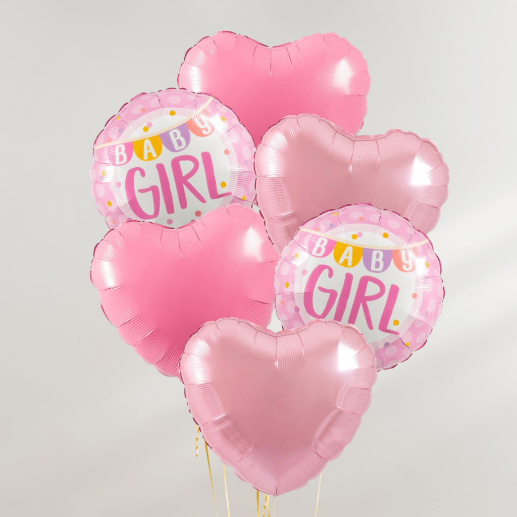 Baby Girl Pink Hearts Ballongbukett - Ballonglevering.no