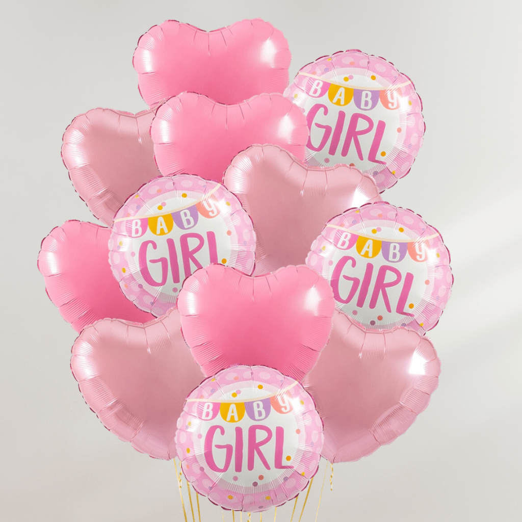 Baby Girl Pink Hearts Ballongbukett - Ballonglevering.no