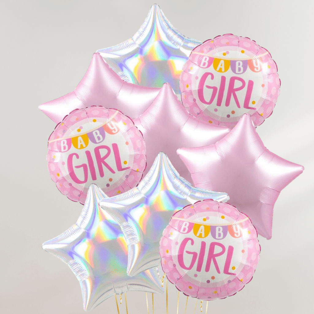 Baby Girl Pink Stars Ballongbukett - Ballonglevering.no