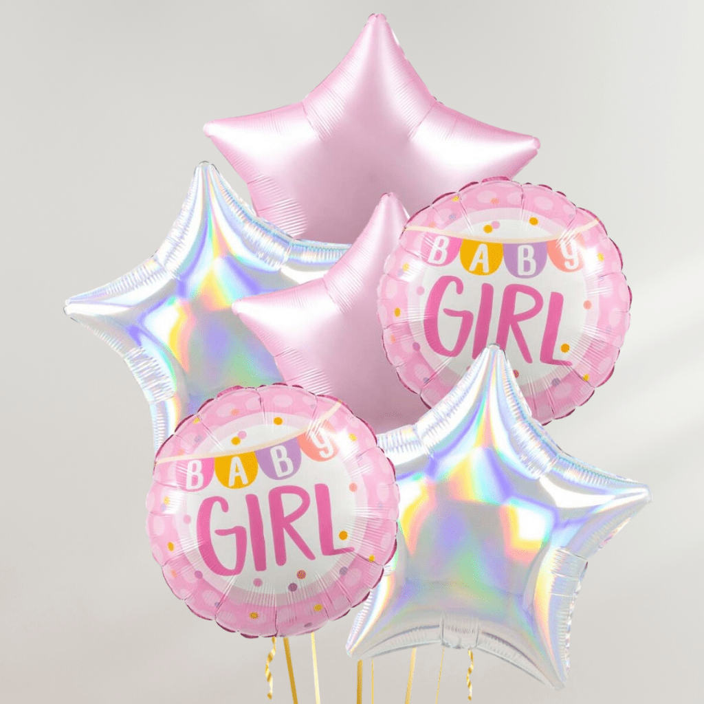 Baby Girl Pink Stars Ballongbukett - Ballonglevering.no