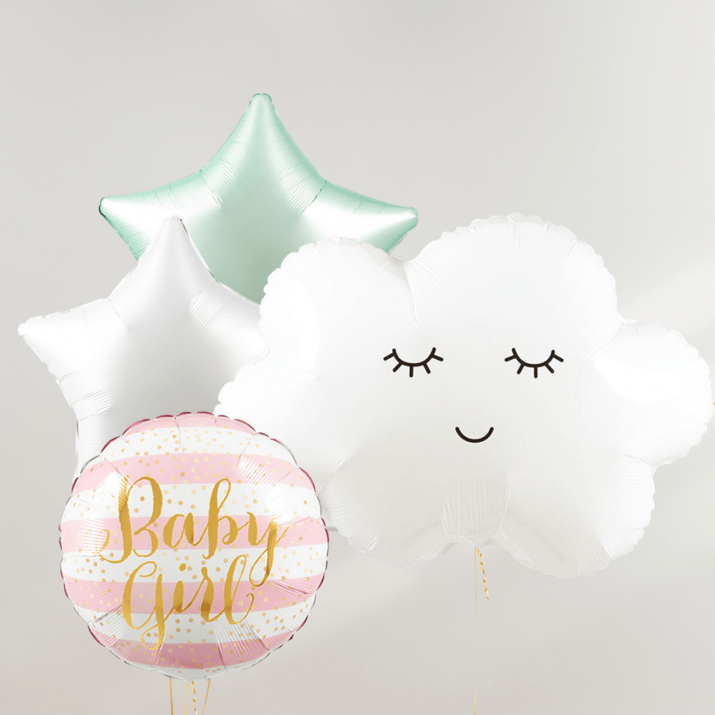 Baby Girl Stars & Cloud Ballongbukett - Ballonglevering.no