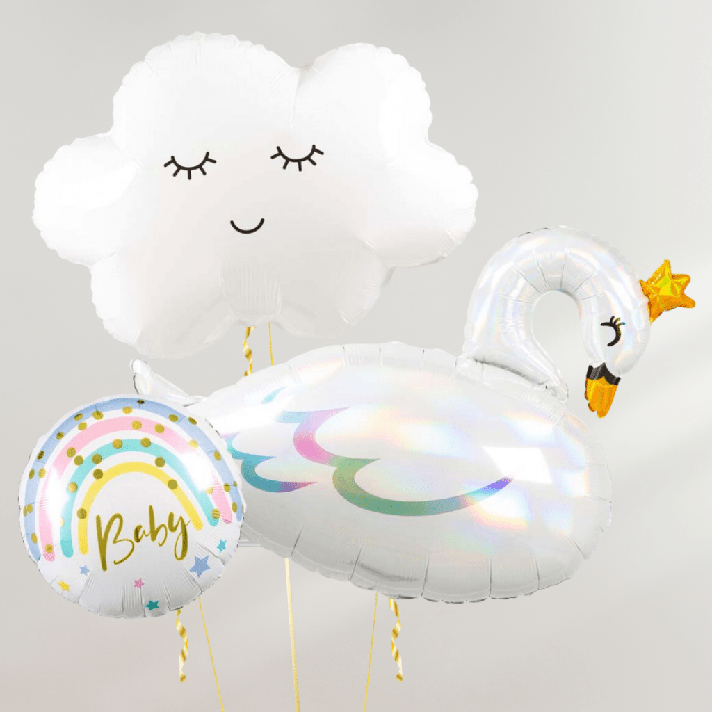 Baby Svane & Sky Ballongbukett - Ballonglevering.no