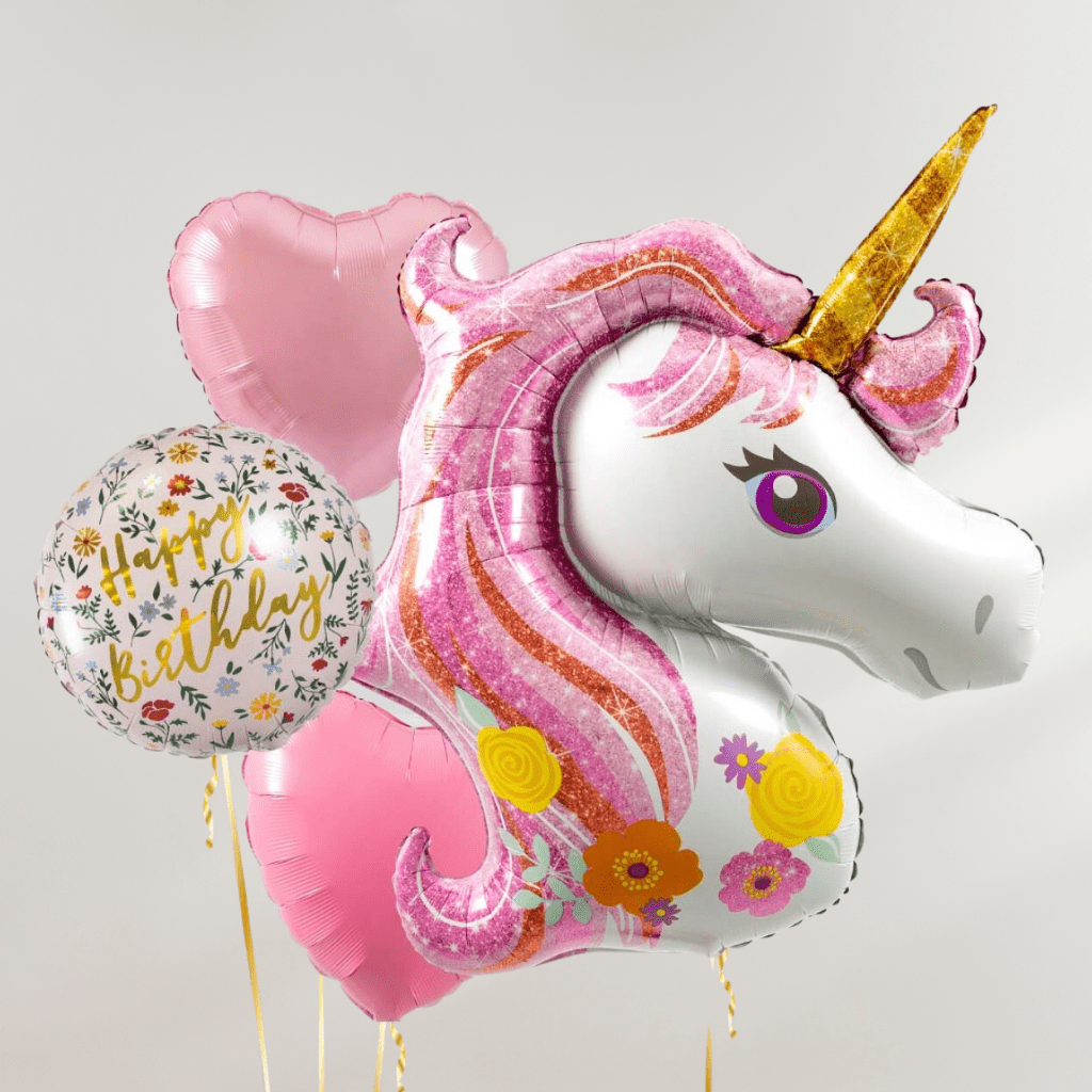 Enhjørning Floral Ballongbukett - Ballonglevering.no