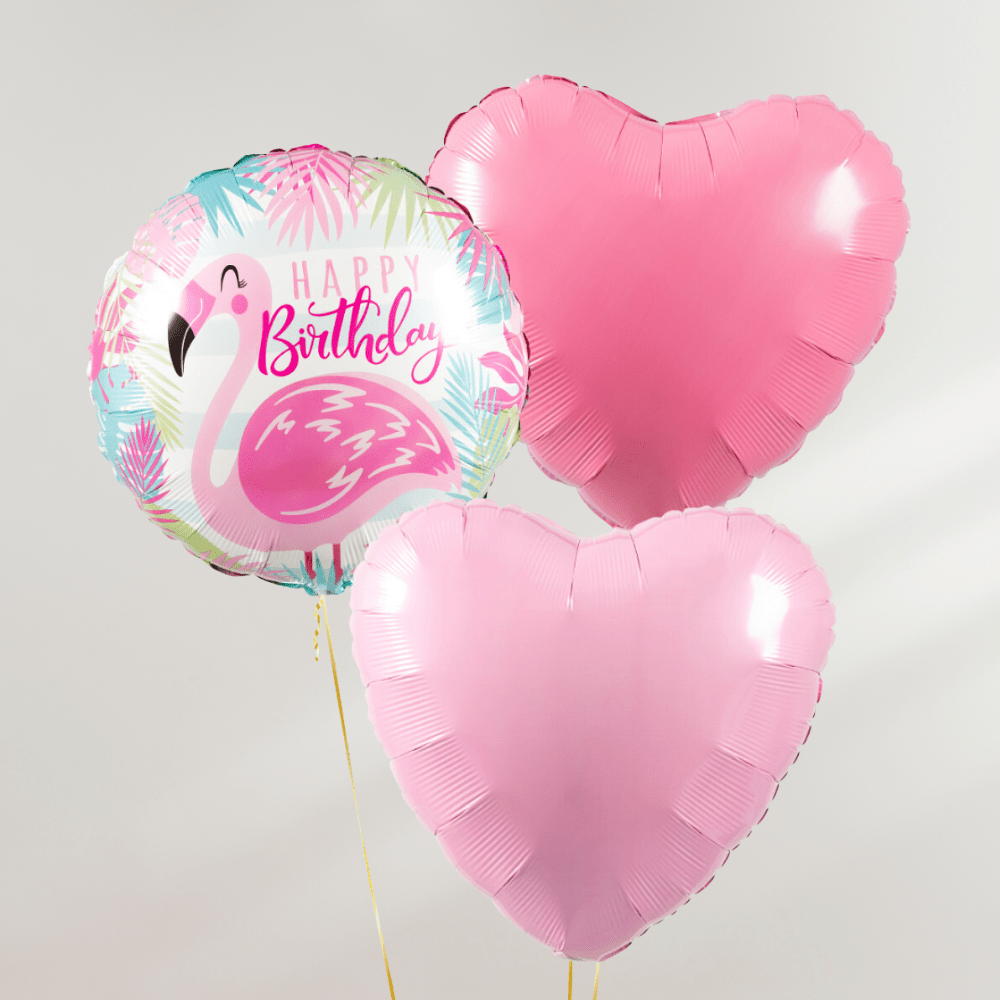 Flamingo Pink Hearts Ballongbukett - Ballonglevering.no