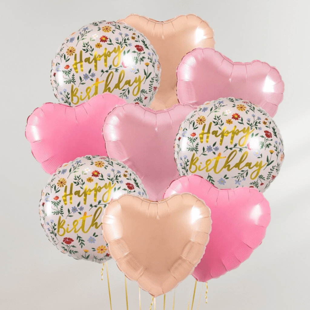 Floral Hearts Birthday Ballongbukett - Ballonglevering.no