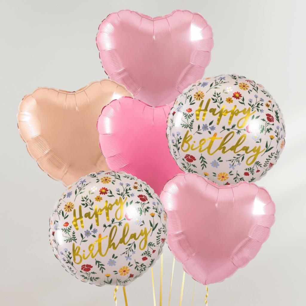 Floral Hearts Birthday Ballongbukett - Ballonglevering.no