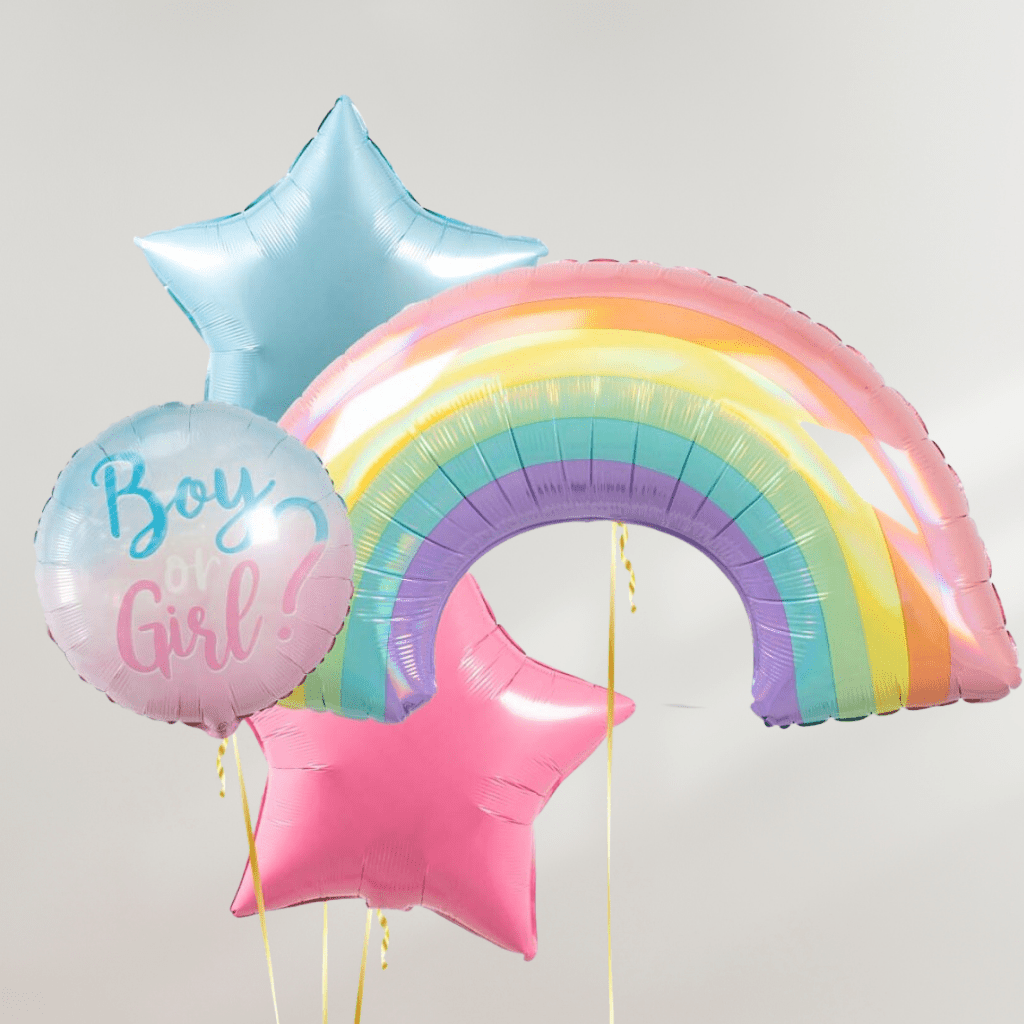 Gender Reveal Rainbow Ballongbukett - Ballonglevering.no