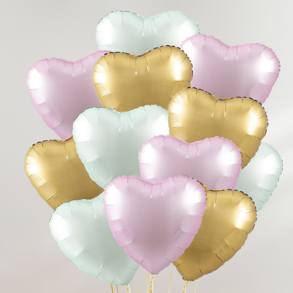 Gold & Pastel Hearts Ballongbukett - Ballonglevering.no