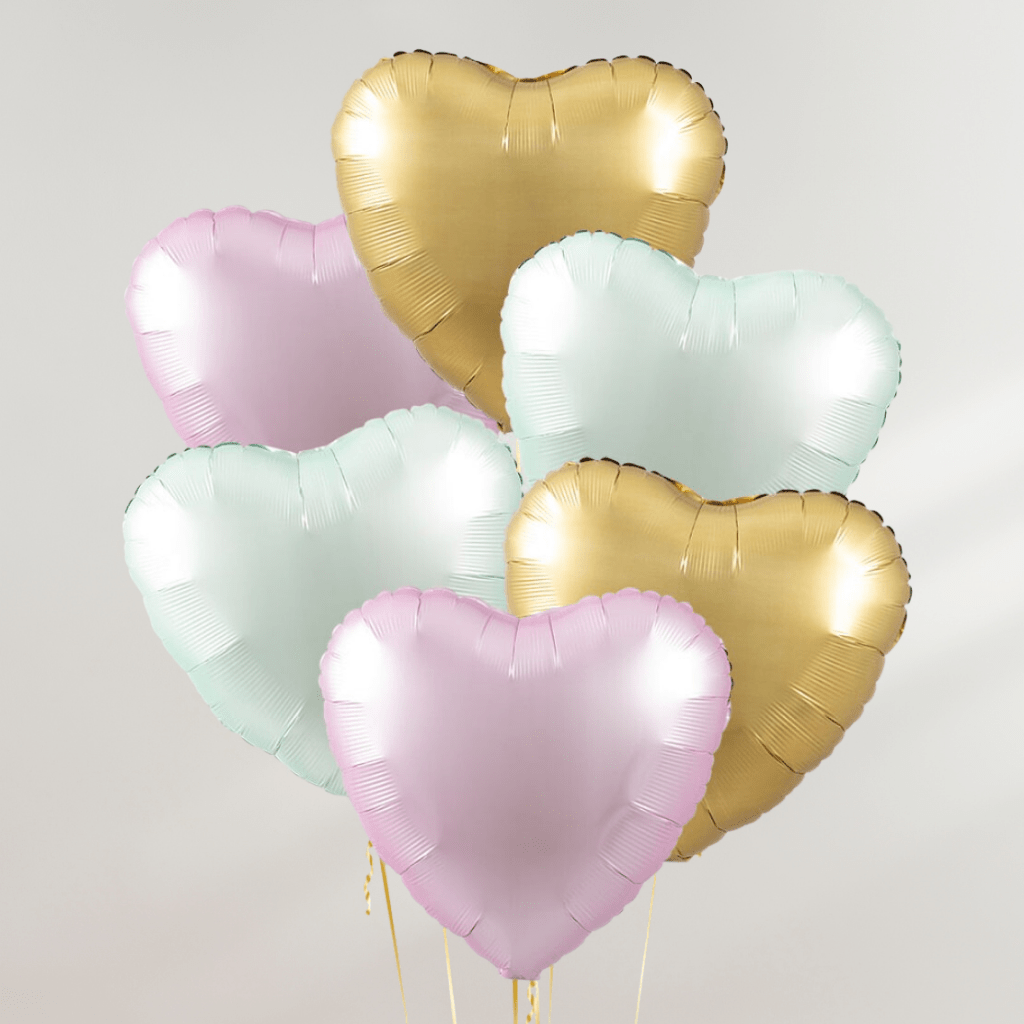 Gold & Pastel Hearts Ballongbukett - Ballonglevering.no