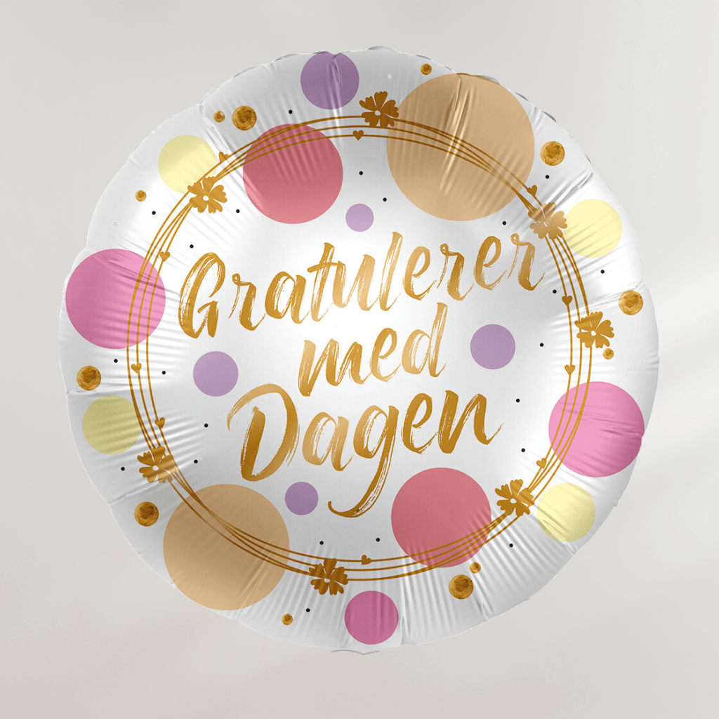 Gratulerer med Dagen Rosa/Gull Dots - Ballonglevering.no