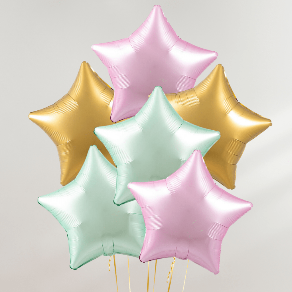 Gull & Pastell Stjerner Ballongbukett - Ballonglevering.no