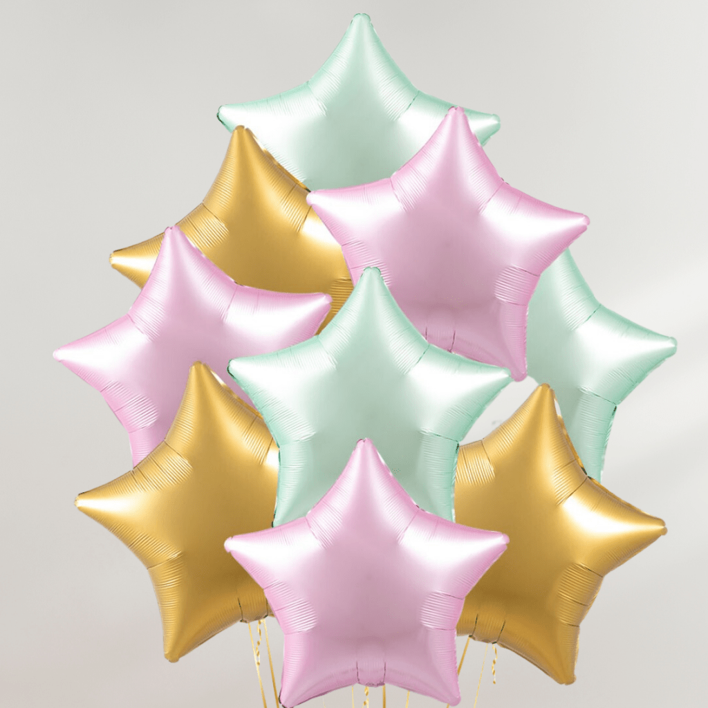 Gull & Pastell Stjerner Ballongbukett - Ballonglevering.no