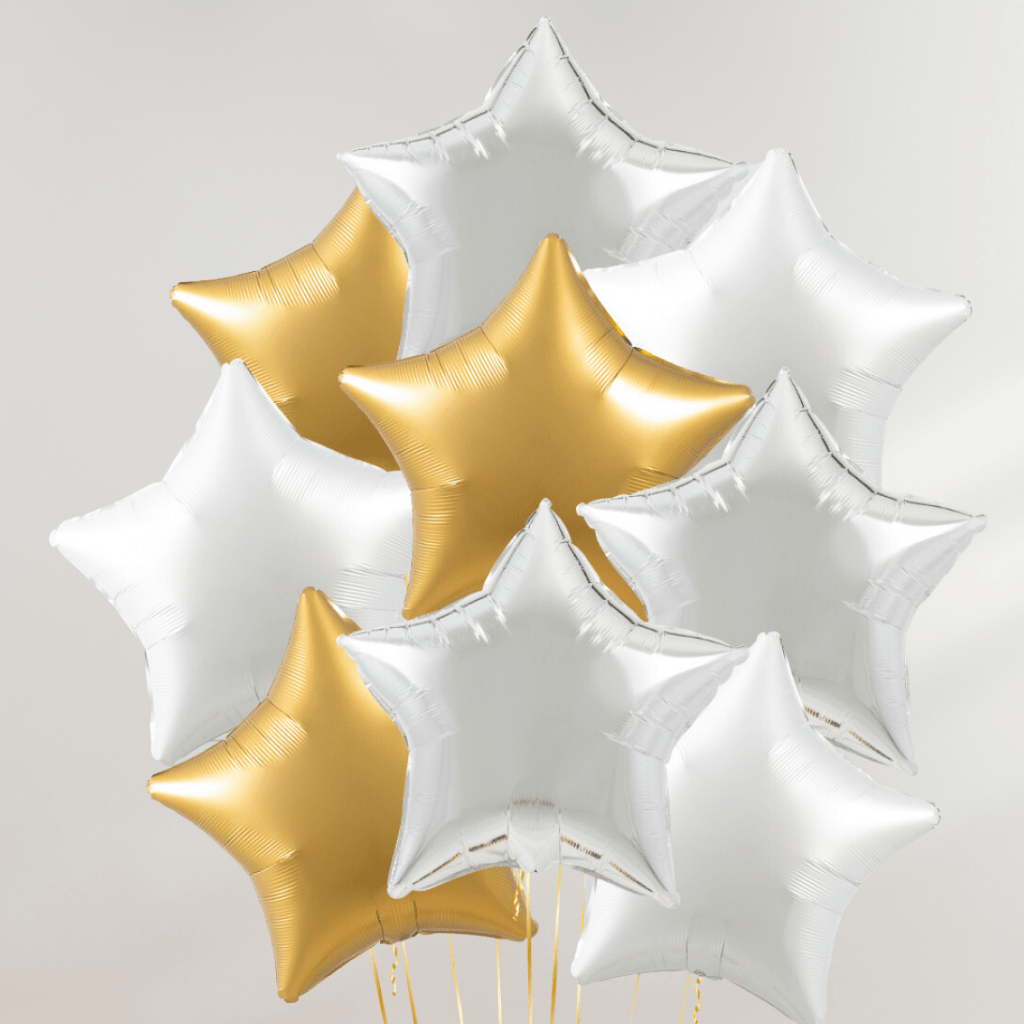 Gull & Sølvstjerner Ballongbukett - Ballonglevering.no