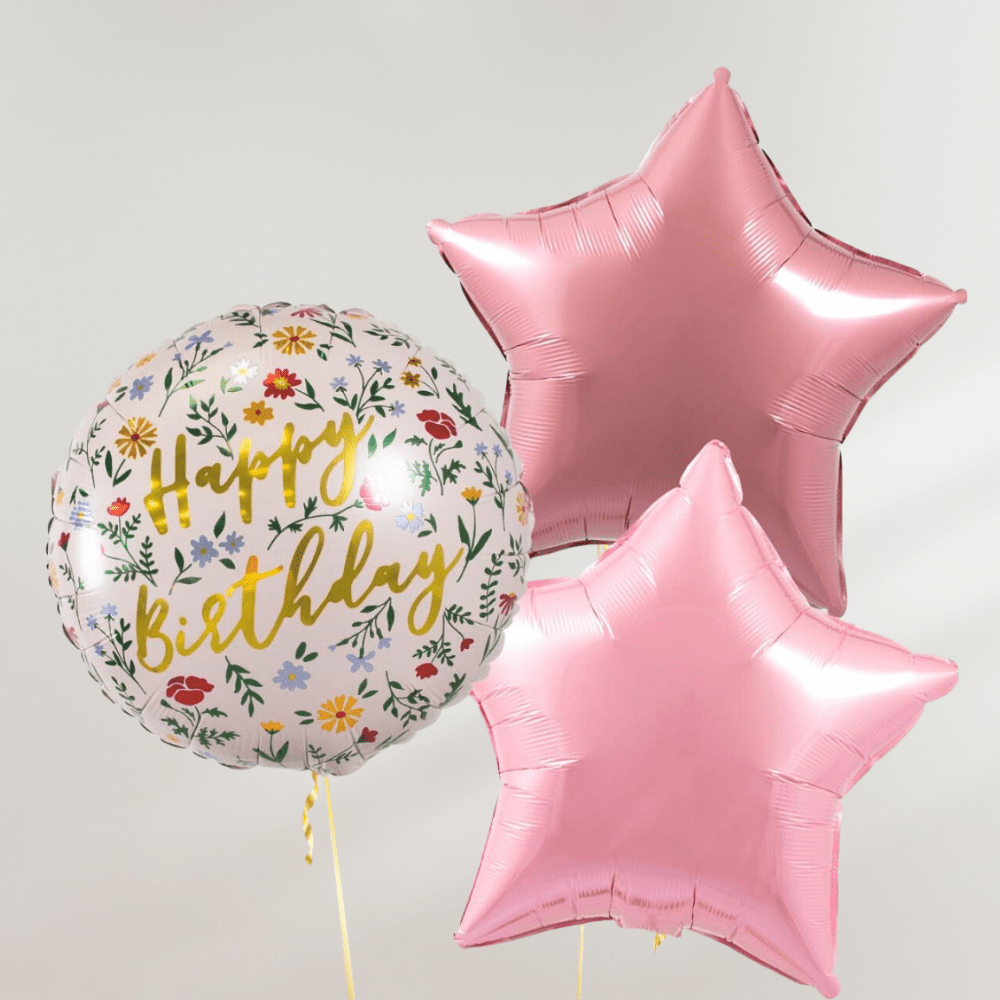 Happy Birthday Floral Stars Ballongbukett - Ballonglevering.no
