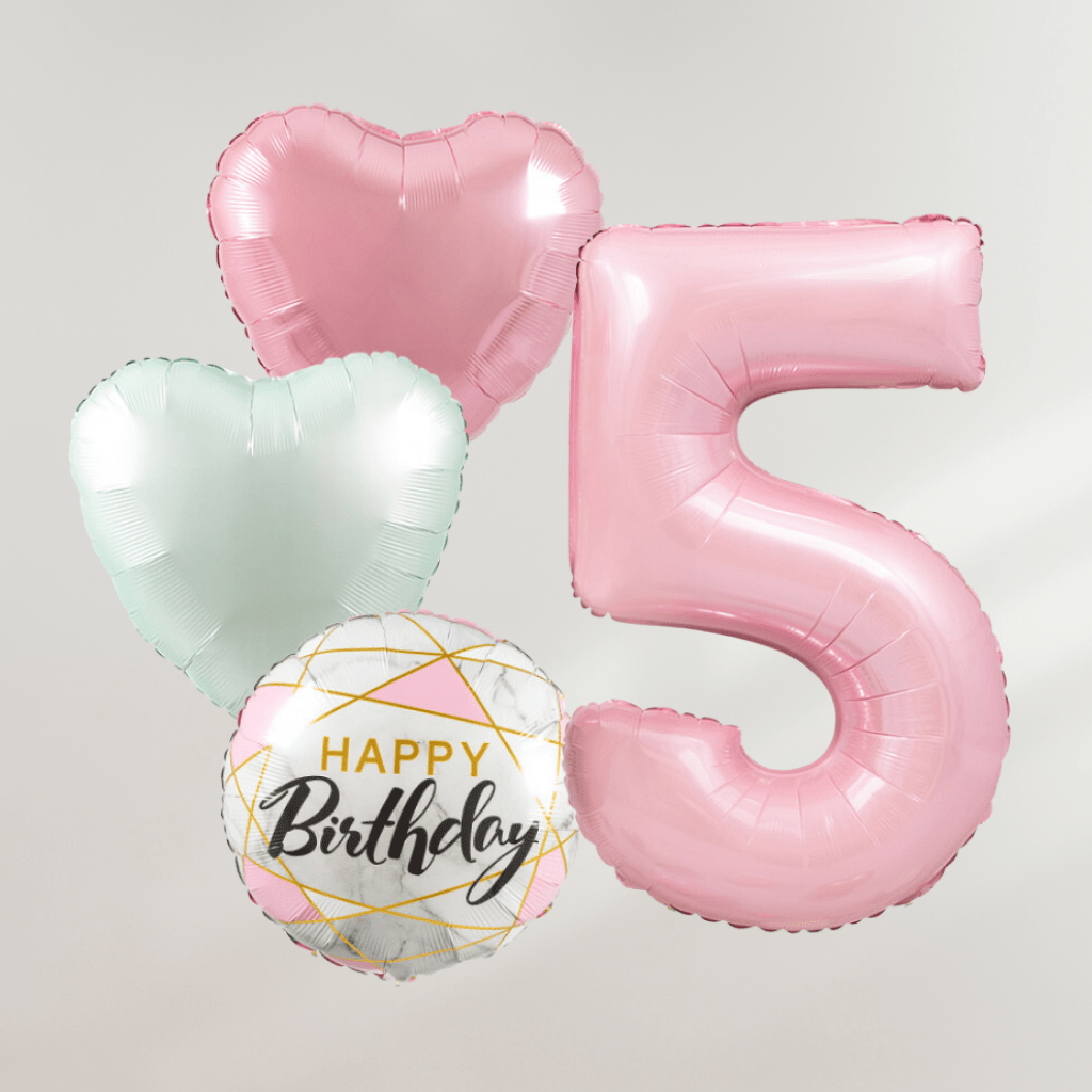 Happy Birthday Marble Hearts Ballongbukett - Ballonglevering.no