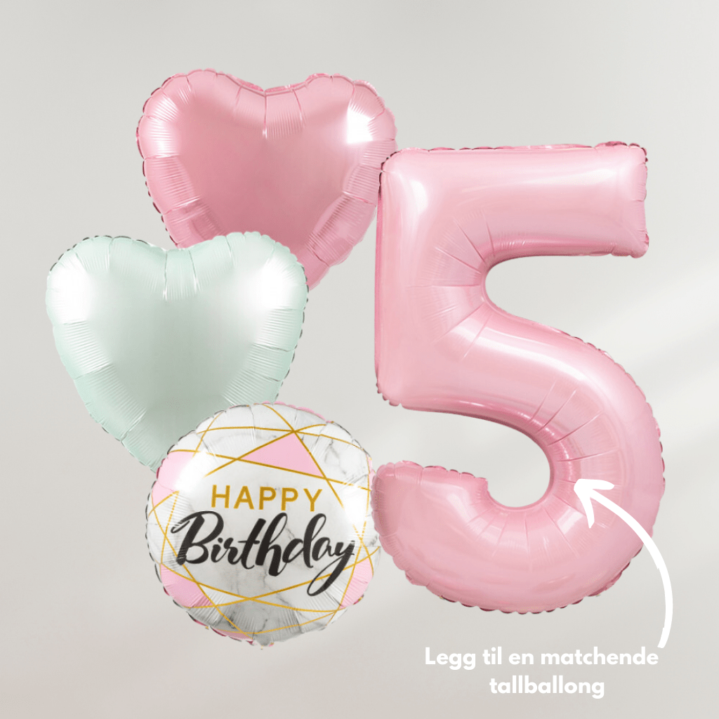 Happy Birthday Marble Hearts Ballongbukett - Ballonglevering.no