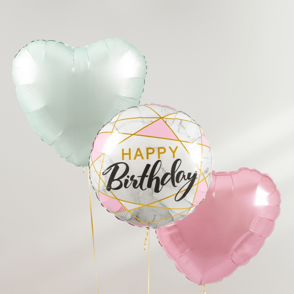 Happy Birthday Marble Hearts Ballongbukett - Ballonglevering.no