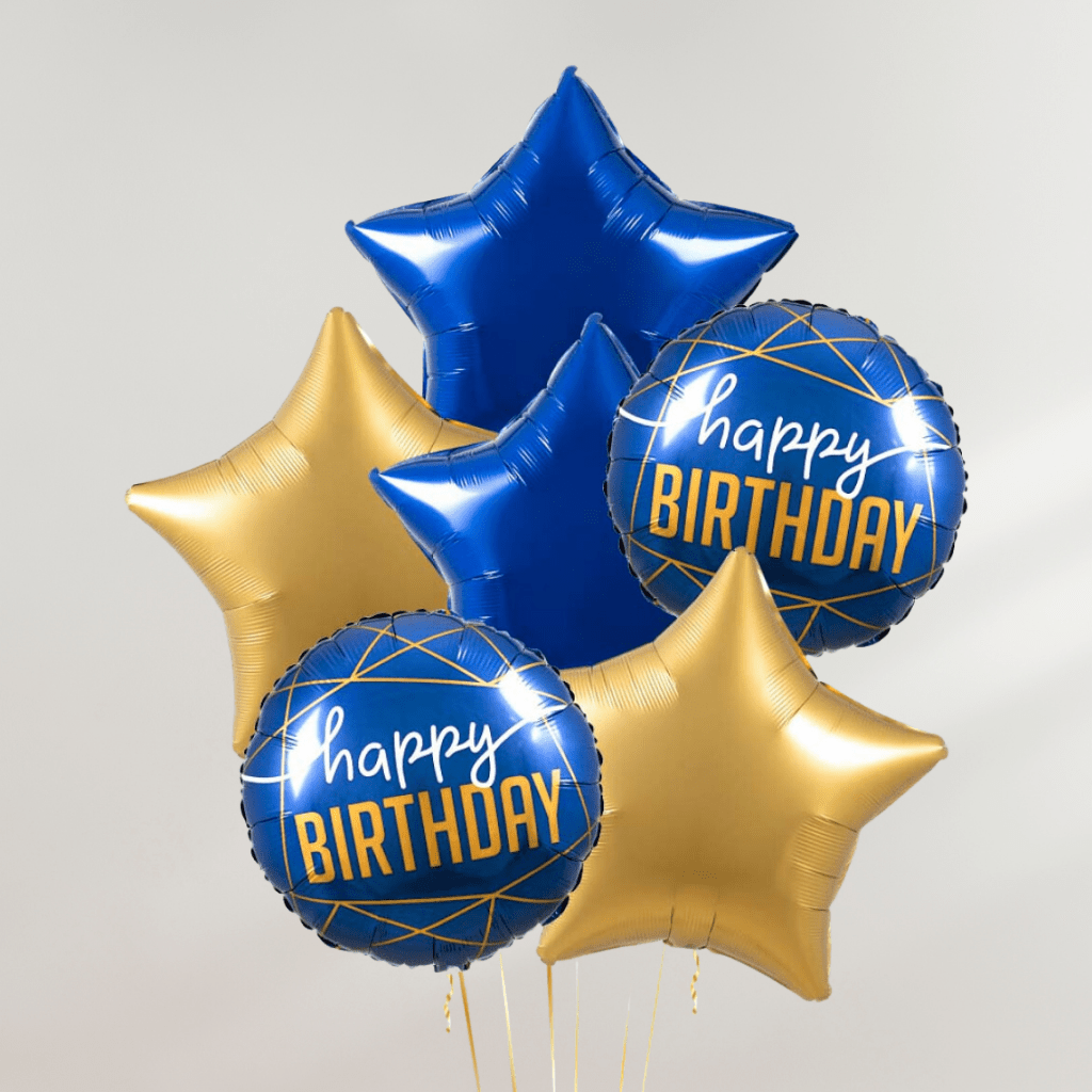 Happy Birthday Navy Stars Ballongbukett - Ballonglevering.no