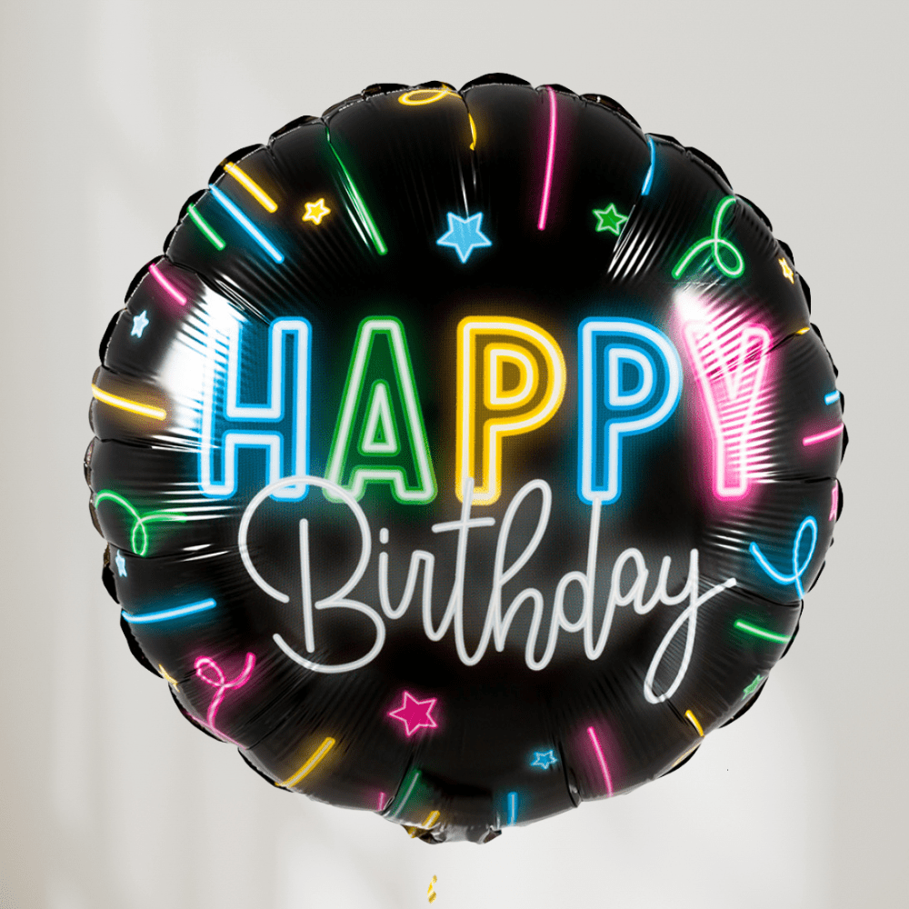 Happy Birthday Neon Rund - Ballonglevering.no