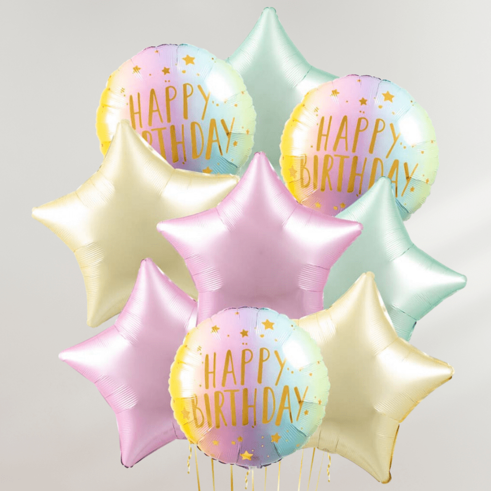 Happy Birthday Pastel Ombre Ballongbukett - Ballonglevering.no