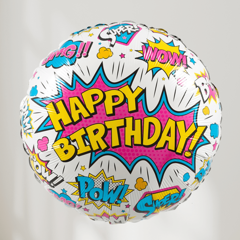 Happy Birthday Retro Super Hero Ballong - Ballonglevering.no
