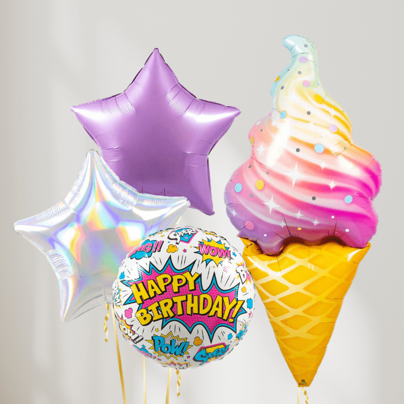 Ice Cream Retro Happy Birthday Ballongbukett - Ballonglevering.no