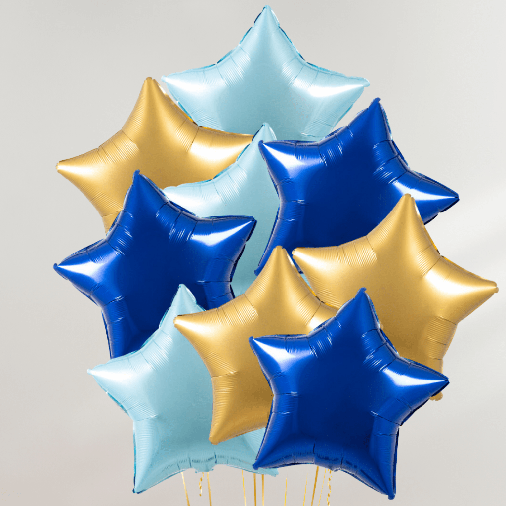 Royal Blue Stars Ballongbukett - Ballonglevering.no