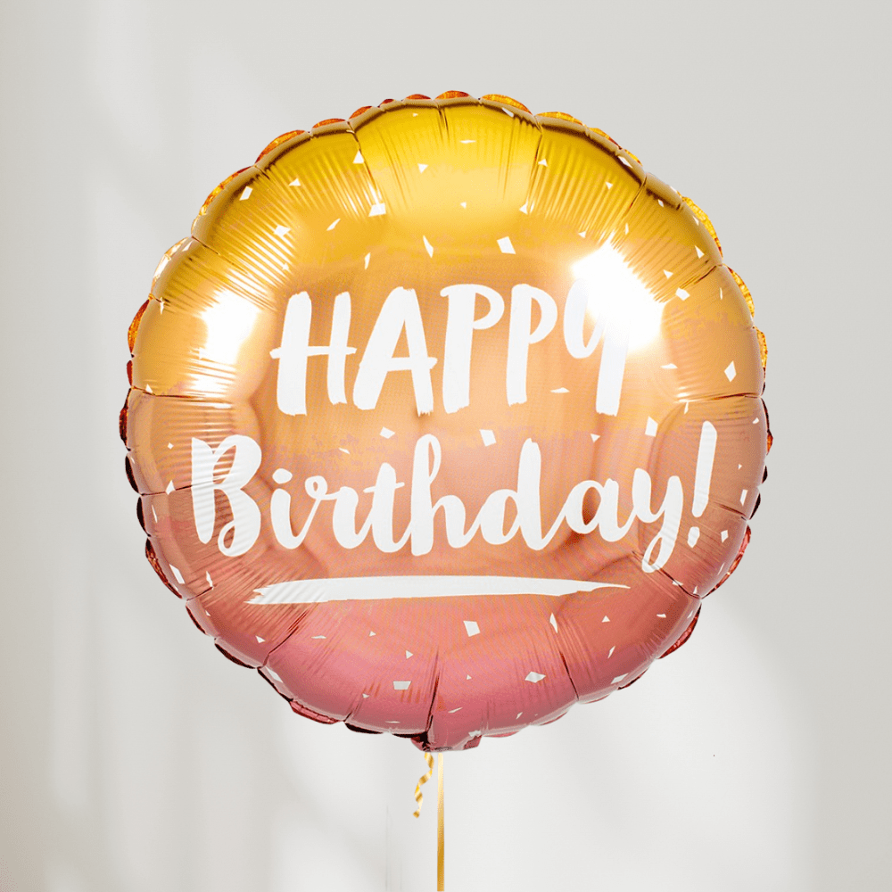 Rund Happy Birthday Rose/Gull Ombre - Ballonglevering.no