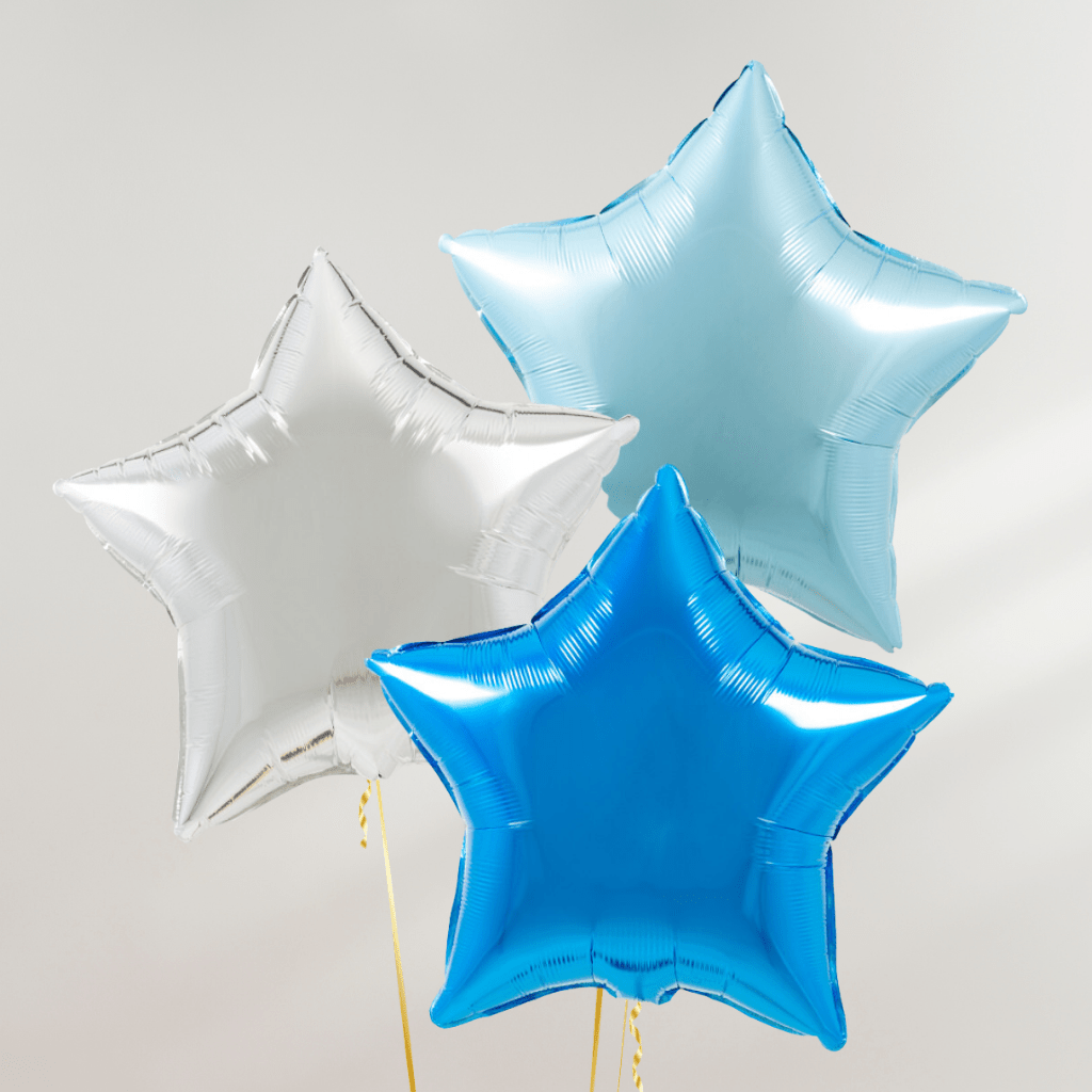 Silver Blue Stars Ballongbukett - Ballonglevering.no