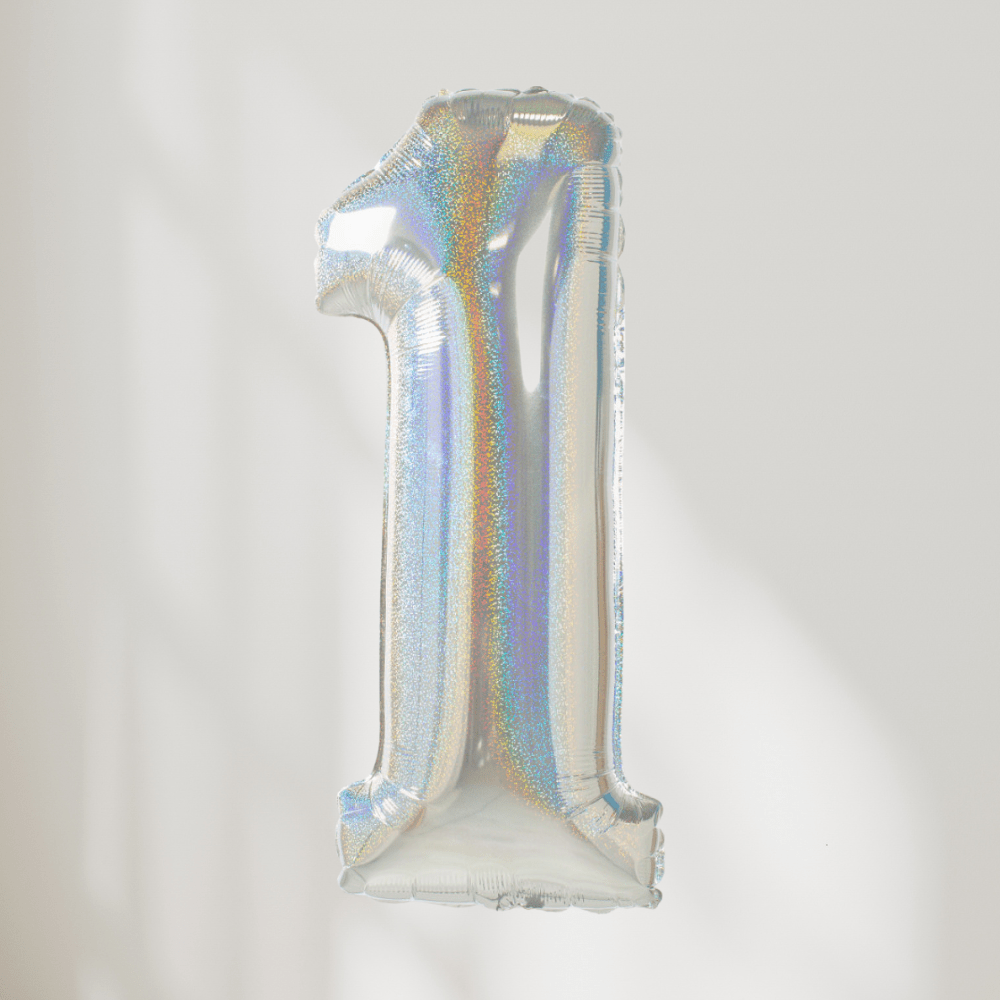 Tallballong Glitter Holografisk Sølv - Velg Ditt Tall - Ballonglevering.no