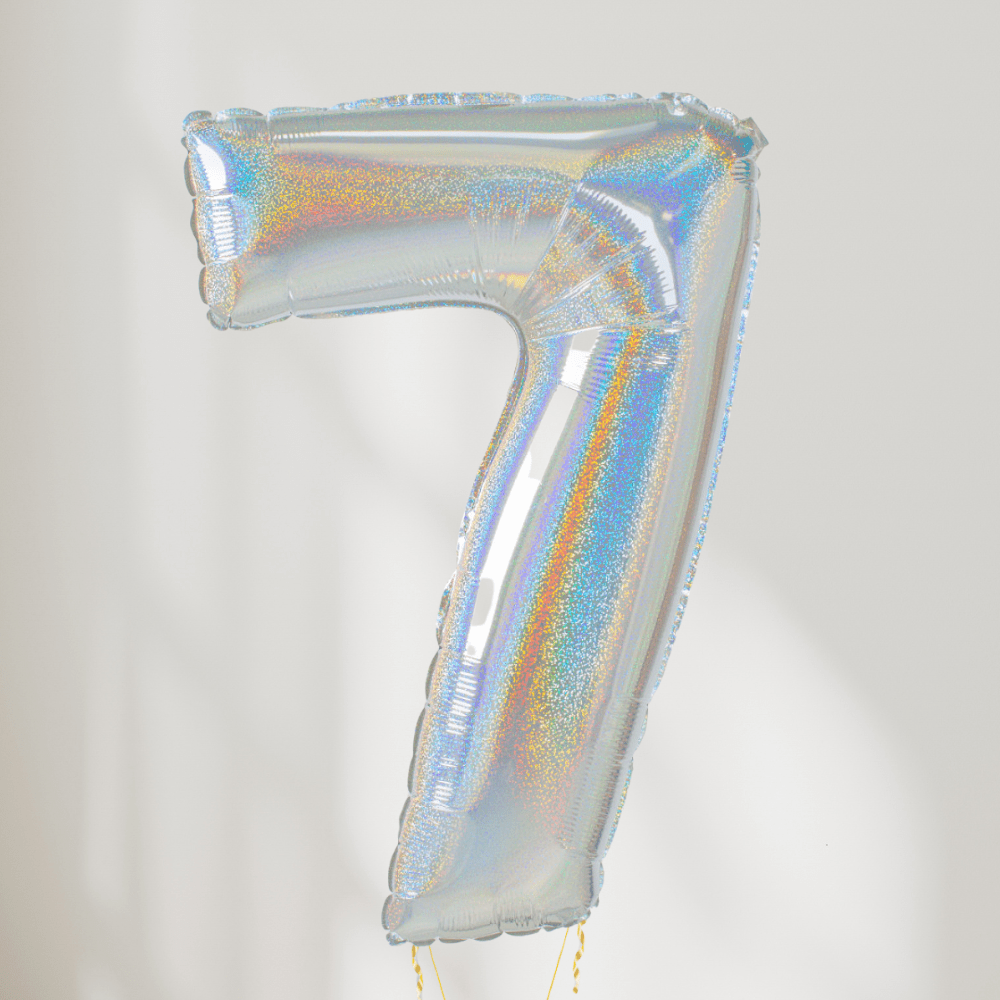 Tallballong Glitter Holografisk Sølv - Velg Ditt Tall - Ballonglevering.no