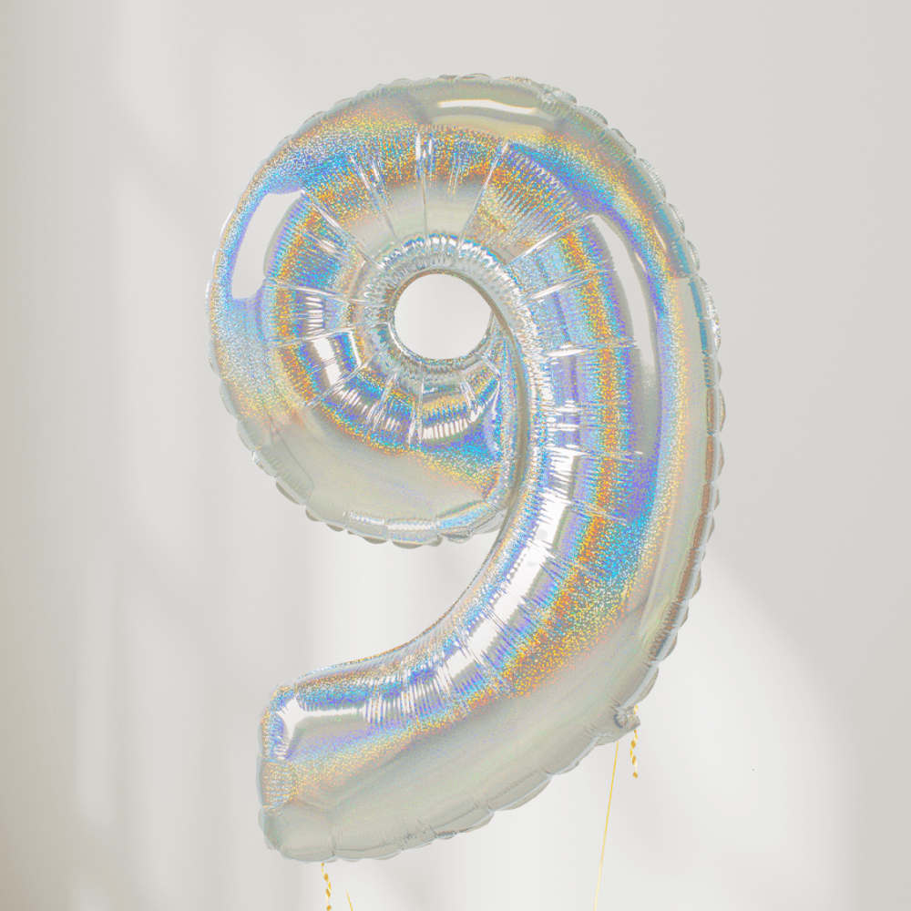 Tallballong Glitter Holografisk Sølv - Velg Ditt Tall - Ballonglevering.no