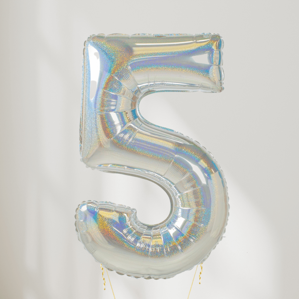 Tallballong Glitter Holografisk Sølv - Velg Ditt Tall - Ballonglevering.no