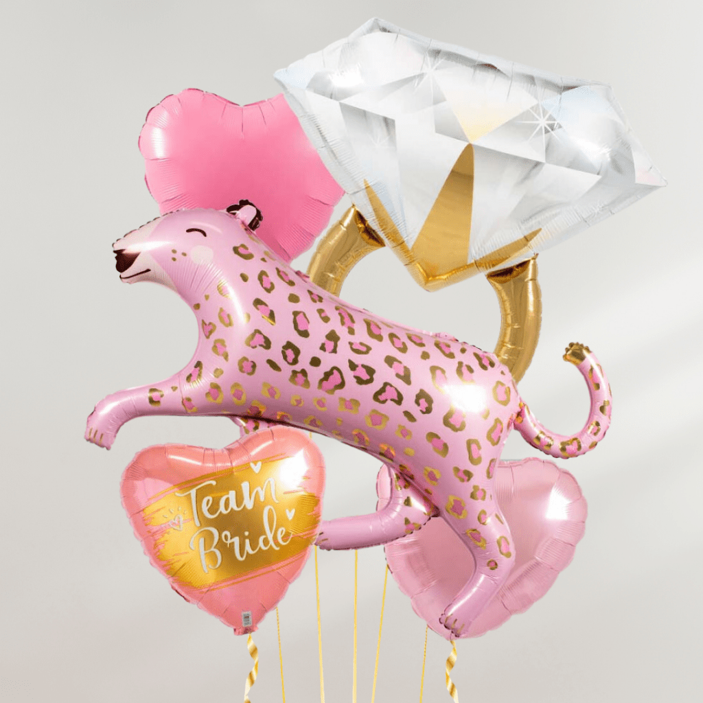 Team Bride Leopard & Diamatring Ballongbukett - Ballonglevering.no