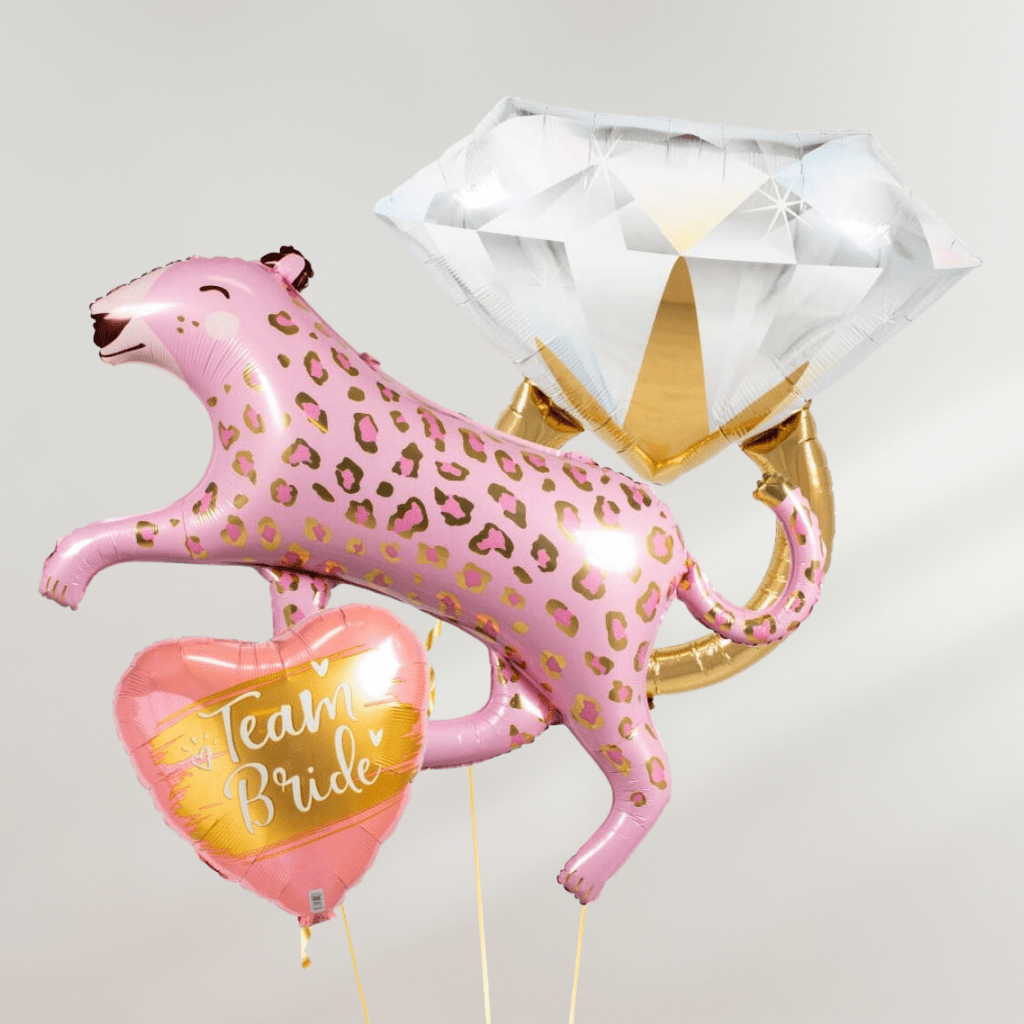 Team Bride Leopard & Diamatring Ballongbukett - Ballonglevering.no